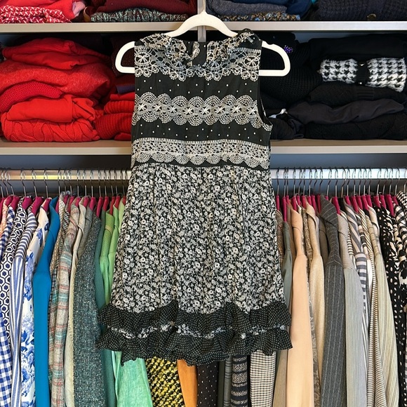 Unbranded white/black print sleeveless ruffled side zip closure lined dress S - Picture 3 of 3